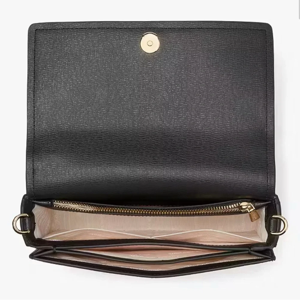Kate Spade Morgan Tropical Foliage Flap Chain Wallet Crossbody Black Multi